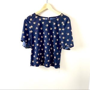 ANN TAYLOR womens top blue short sleeve petite